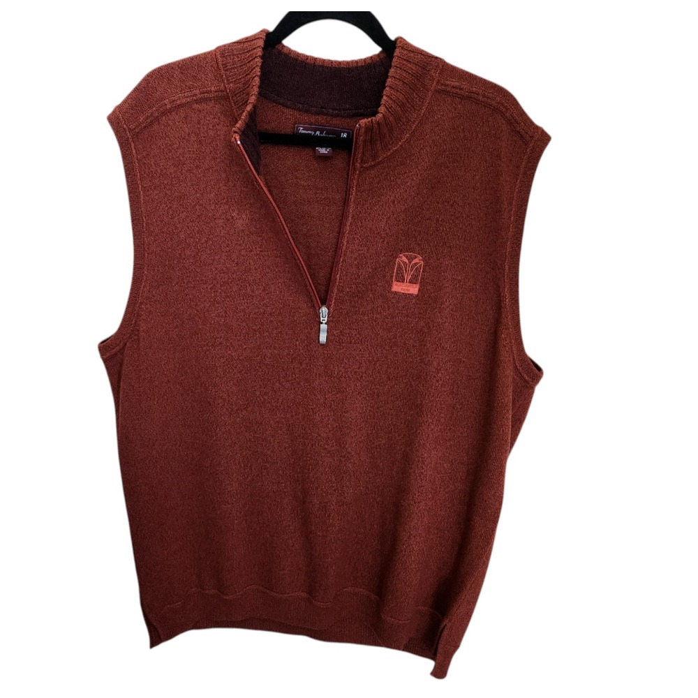 Tommy Bahama‎ 1/4 Zip 18 Golf Vest Size XL  Wool Cotton Blackwolf Run Brown Knit